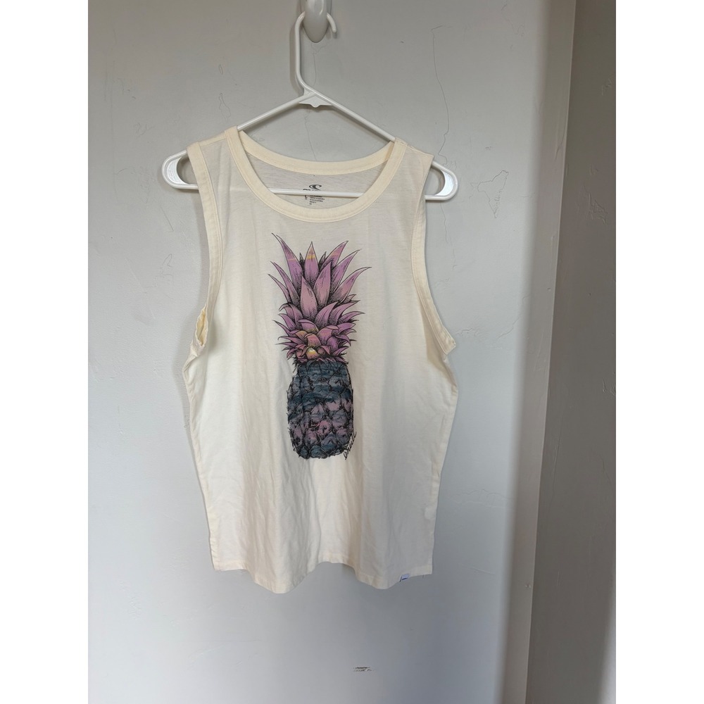 ONeill Womens Pineapple Graphic Tank‎ Top Cream Pink Purple Size Large RN85773